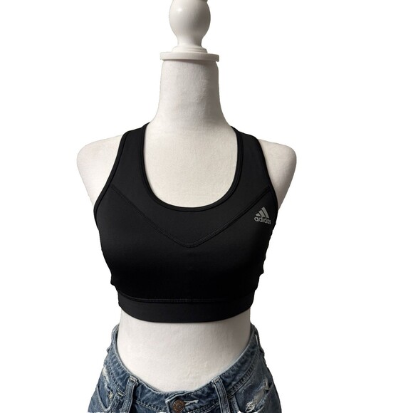 Adidas Women`s Climalite Techfit Solid Sports Bra Small Black - Picture 1 of 8